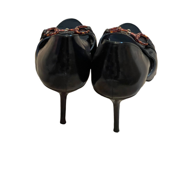 Gucci Vitello Vernice Soft Nero Black Open Toe Heels Women's Size 9.5 B - Picture 4 of 12